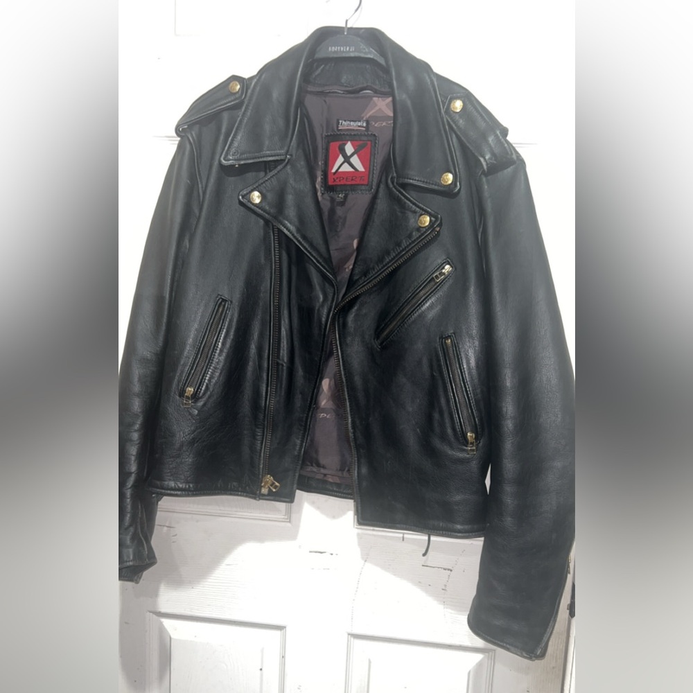 Xpert Sport black leather motorcycle jacket, size 42